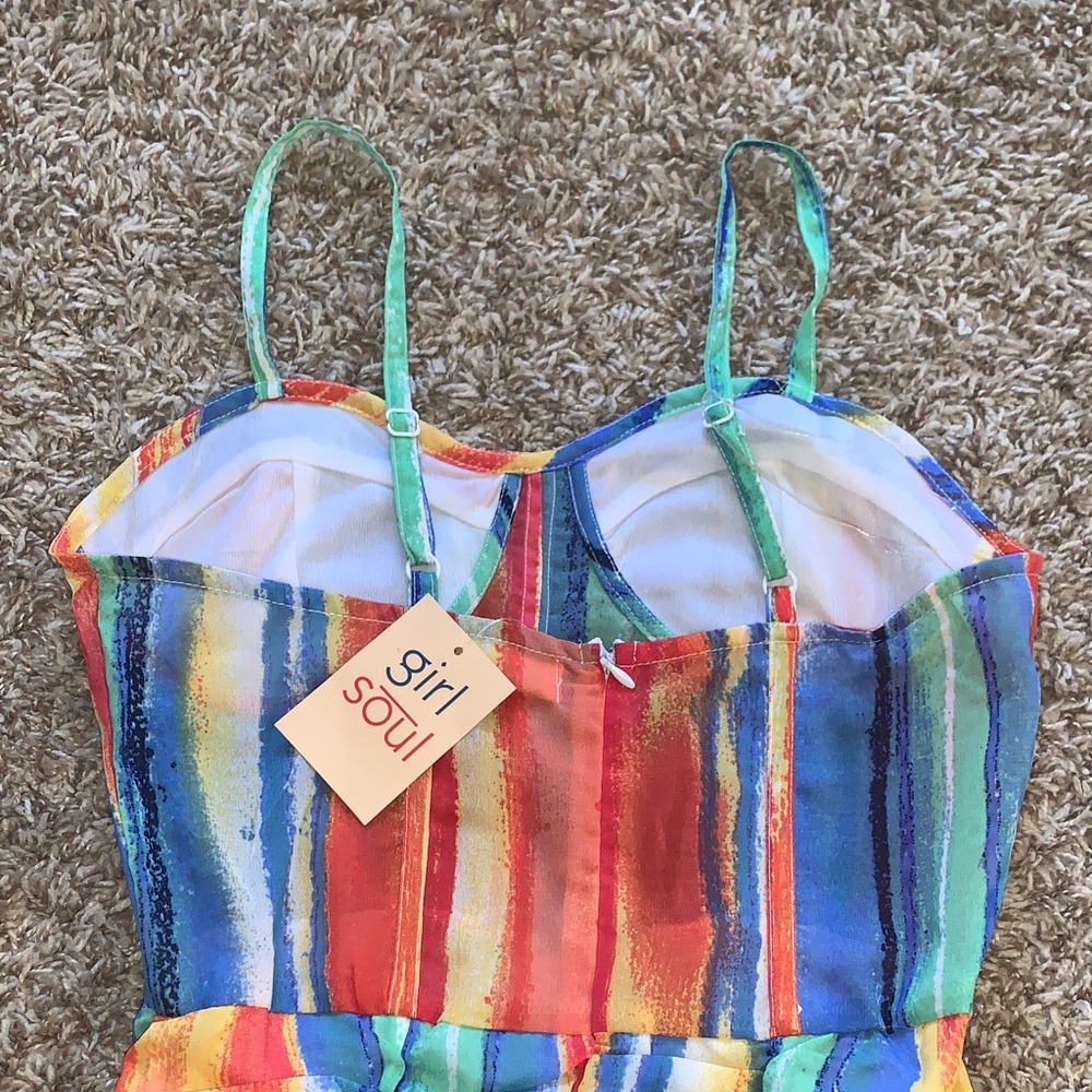NWT Girl Soul Colorful Striped Ruched Bodycon Mini Vacation Party Dress Small - Picture 10 of 10